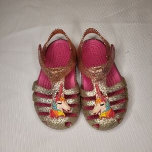 Crocs Pink Isabella Unicorn Glitter Jelly Sandals sz Toddler 6